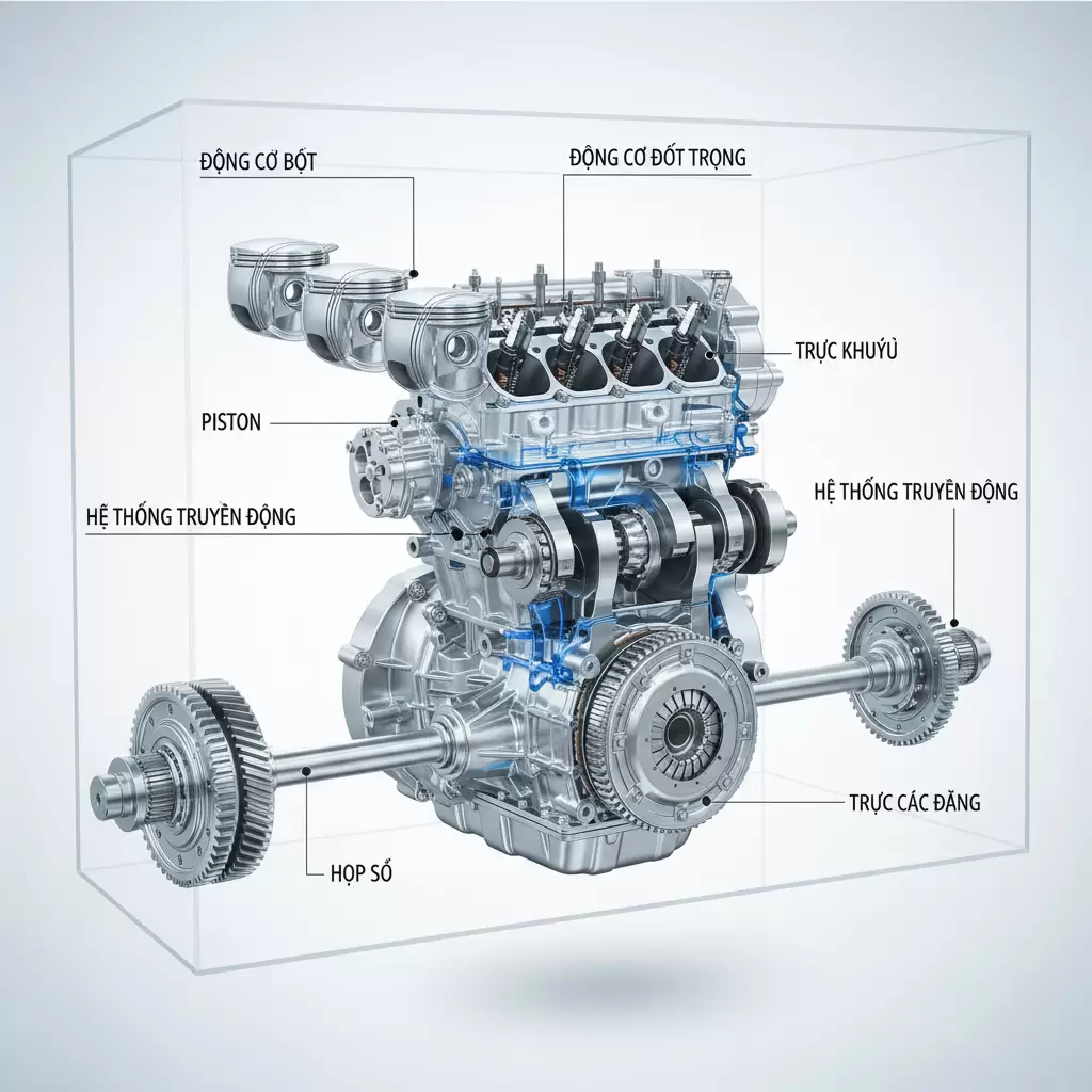Động cơ và hệ thống truyền động là những bộ phận phức tạp nhất trên xe ô tô