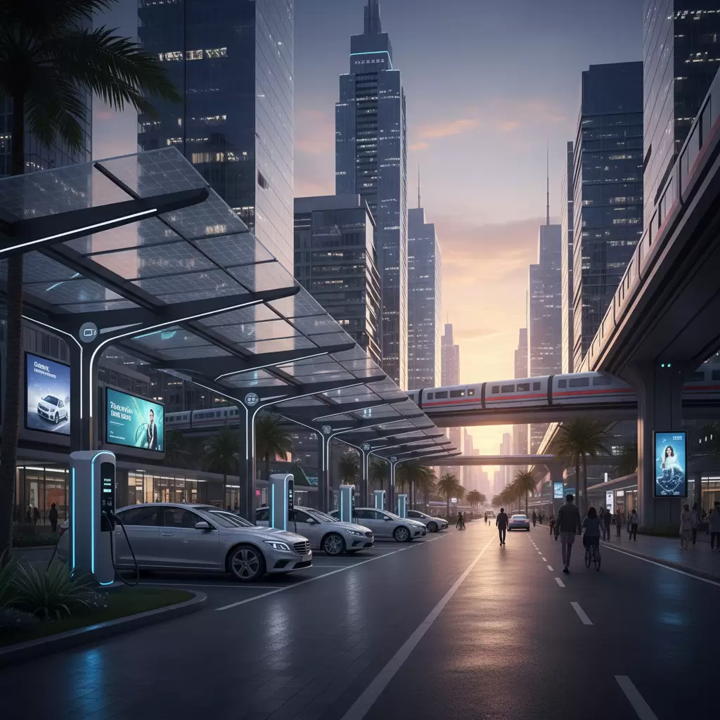 gemini_image_1768643049 Hệ thống trạm sạc công cộng đang được mở rộng nhanh chóng tại các đô thị lớn