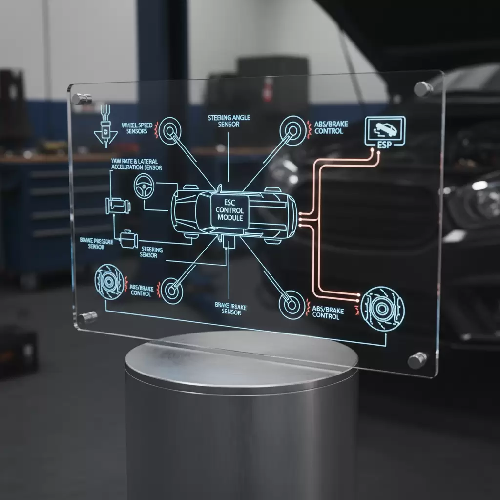 gemini_image_1768645144-1 Nguyên lý hoạt động của ESP thông qua việc thu thập dữ liệu từ các cảm biến để can thiệp vào hệ thống phanh