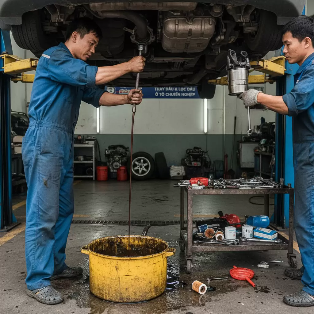 gemini_image_1768646036 Thay dầu và lọc dầu là hạng mục bắt buộc để bảo vệ động cơ xe