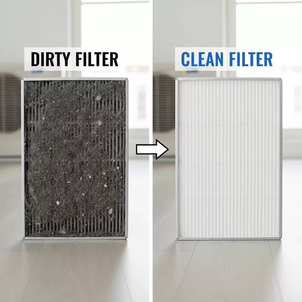 gemini_image_1768647477-1 Lưới lọc bẩn cản trở luồng không khí và gây áp lực lớn lên máy nén