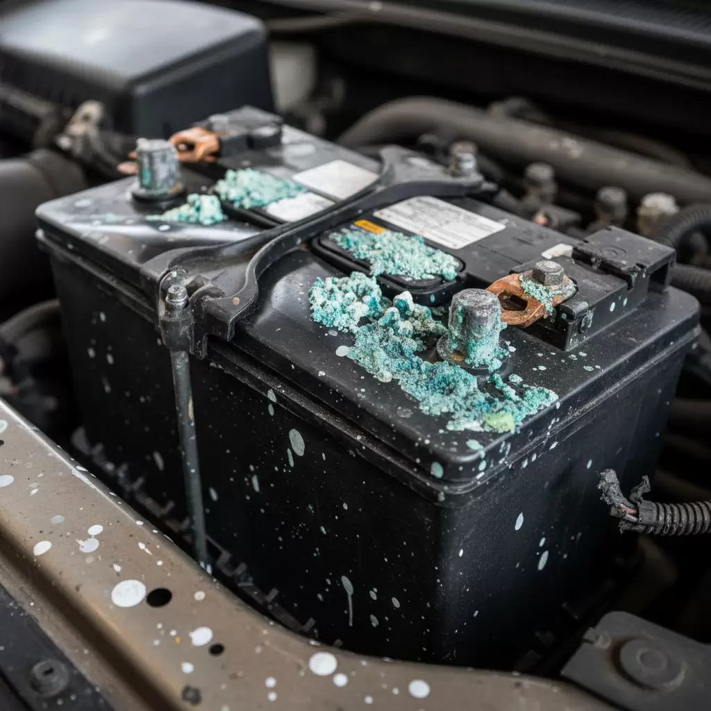 Dấu hiệu ắc quy bị biến dạng và ăn mòn đầu cực cần được thay thế ngay