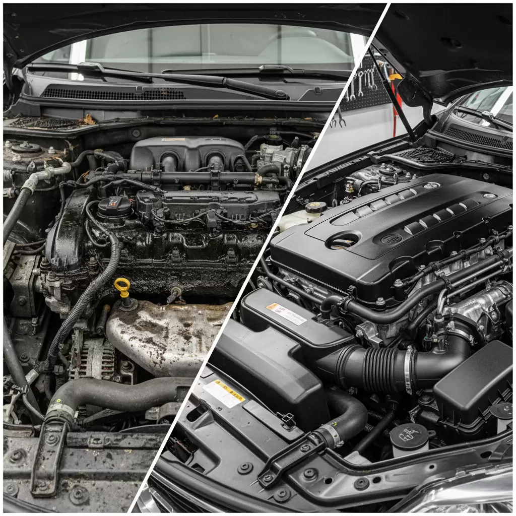 Sự khác biệt rõ rệt giữa khoang máy trước và sau khi được vệ sinh định kỳ