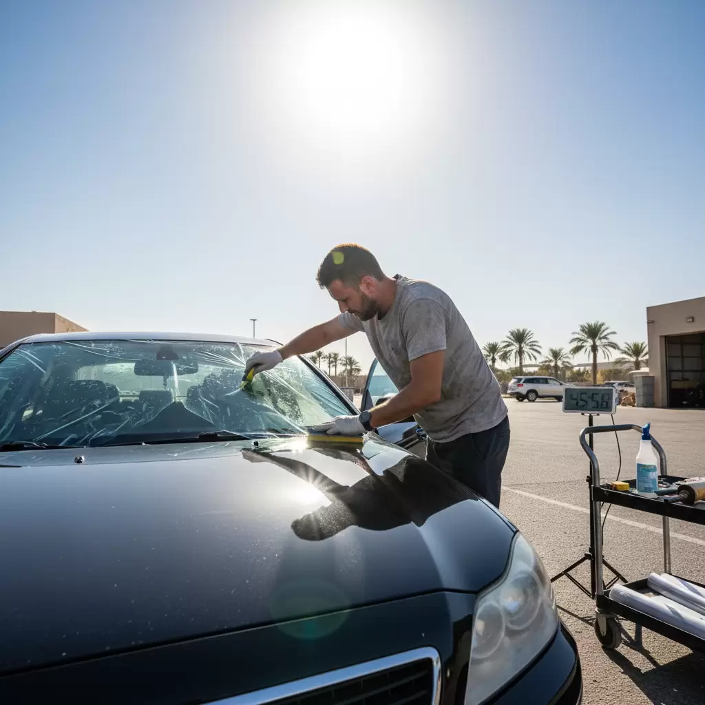 gemini_image_1768650893 Dán phim cách nhiệt là giải pháp tối ưu để bảo vệ xe hơi dưới tác động của ánh nắng mặt trời