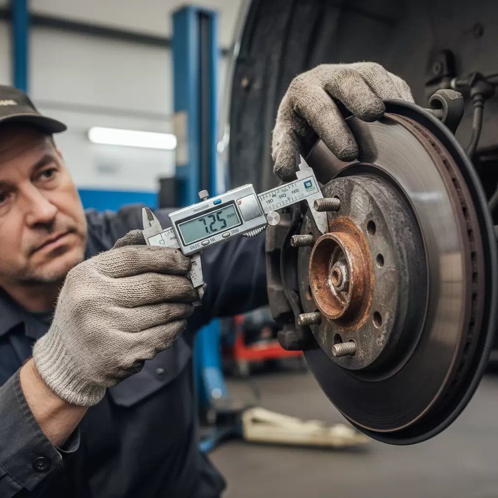gemini_image_1768653479 Sử dụng thước đo chuyên dụng để xác định chính xác độ mòn của má phanh