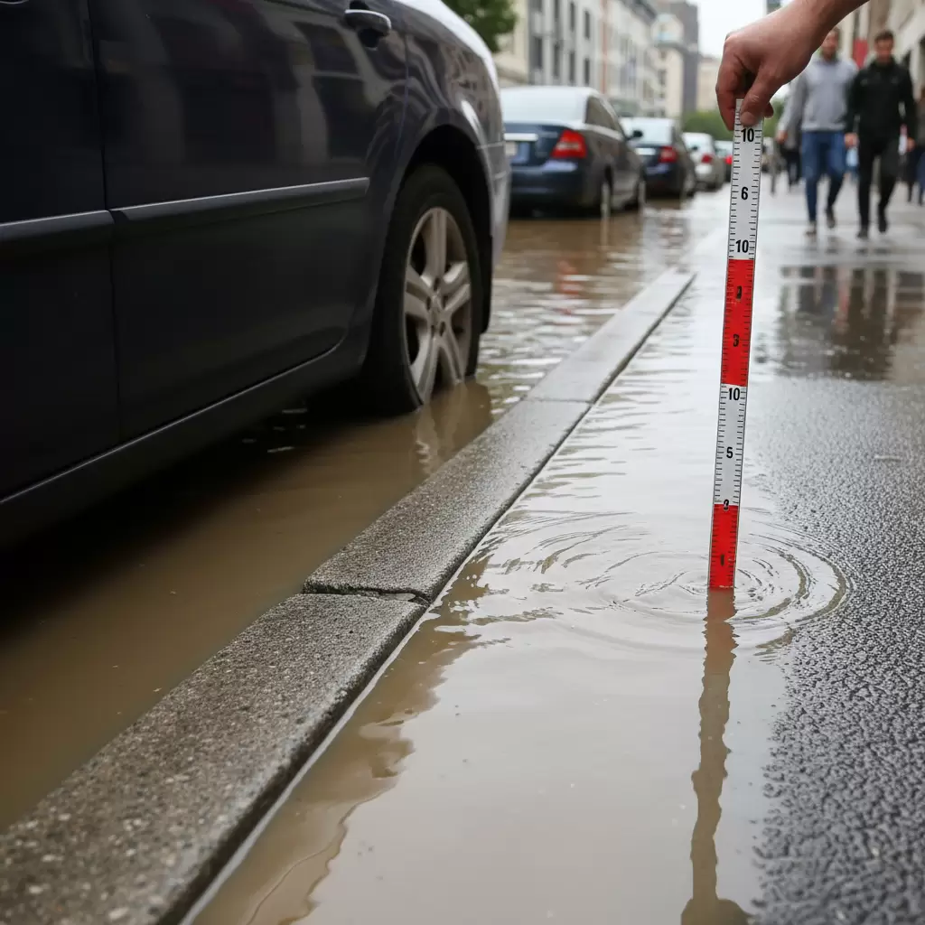 Xác định mực nước dựa trên bánh xe và các vật mốc ven đường để đánh giá độ an toàn