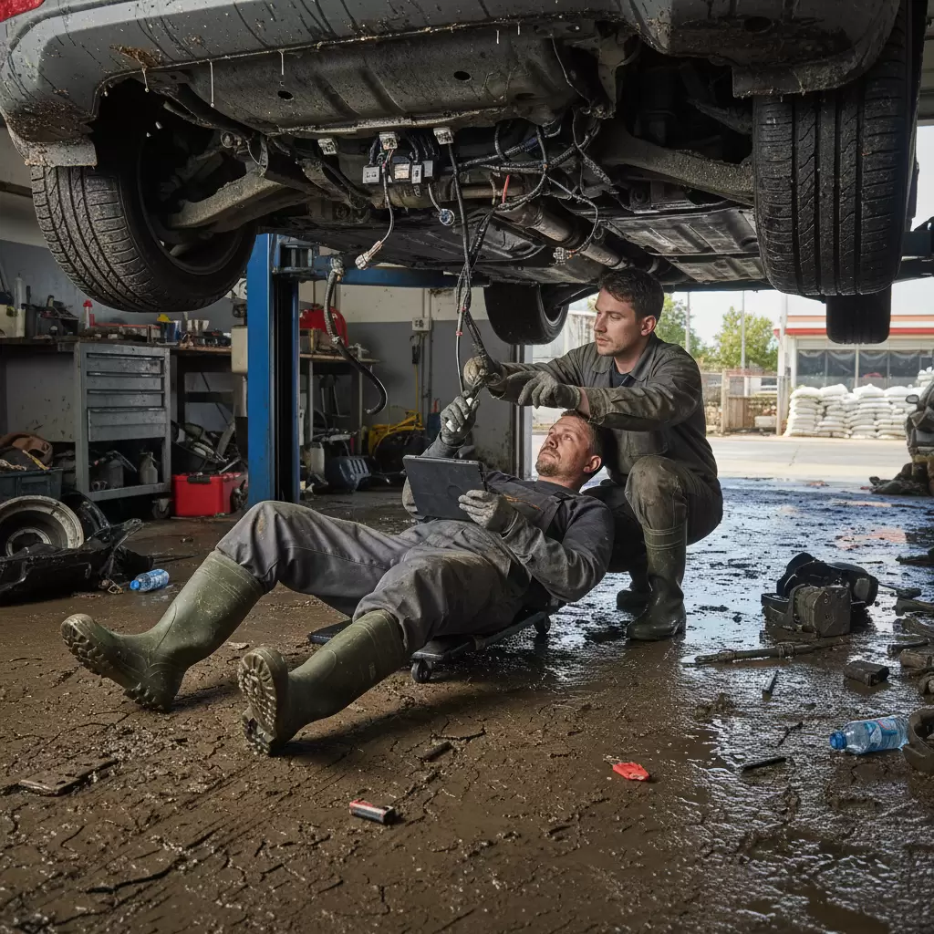 Vệ sinh gầm và kiểm tra hệ thống cảm biến là bước bảo dưỡng bắt buộc sau khi lội nước