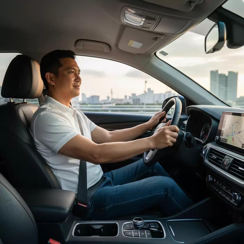 gemini_image_1768659898 Áp dụng tư thế ngồi lái xe chuẩn giúp giảm thiểu mệt mỏi và bảo vệ sức khỏe cột sống