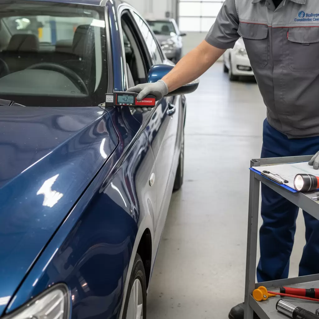 gemini_image_1768670634 Kiểm tra chi tiết ngoại thất giúp phát hiện các dấu hiệu xe đã từng bị va chạm hoặc đại tu