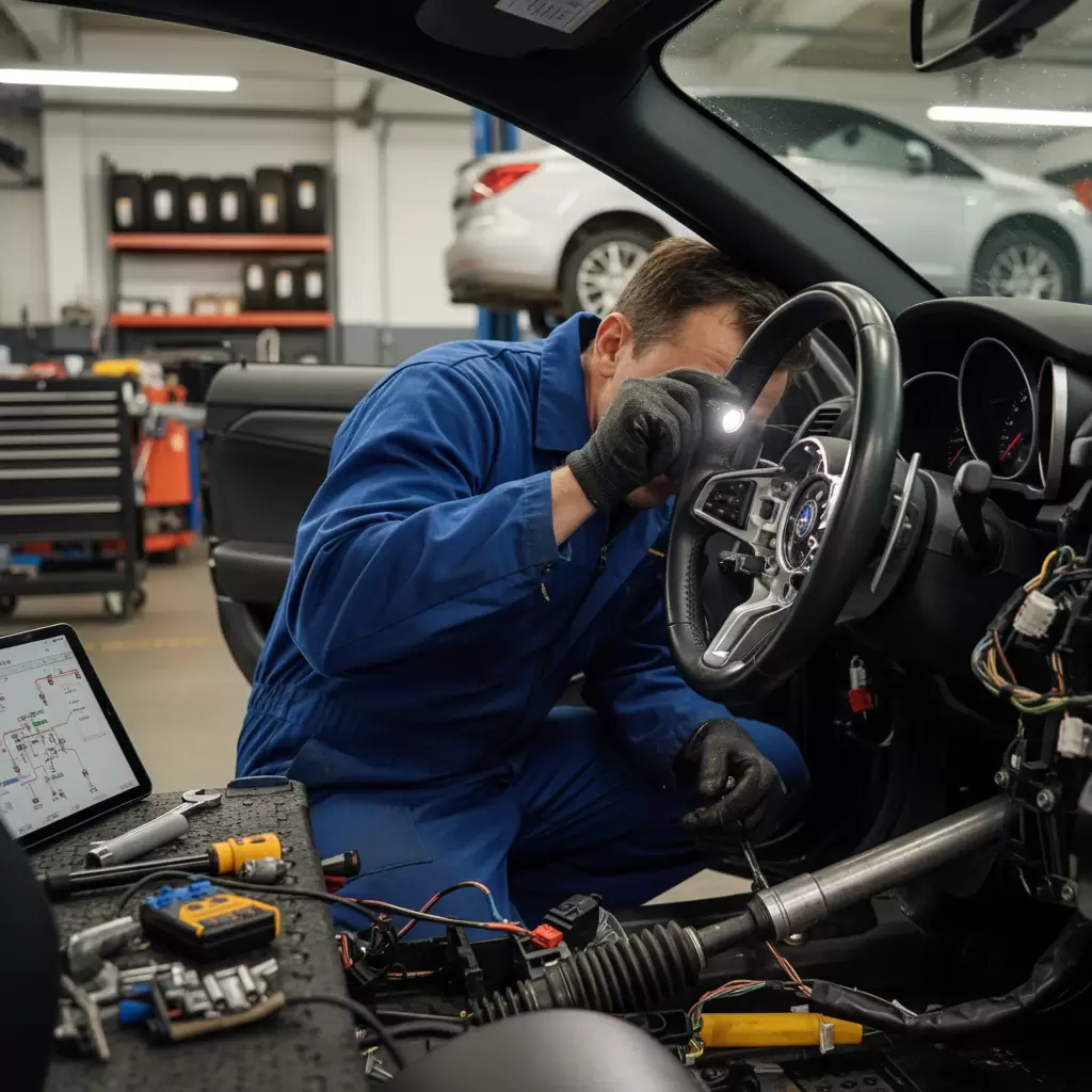 gemini_image_1768674899 Kiểm tra hệ thống lái xe khi có dấu hiệu nặng và khó điều khiển là việc làm cấp thiết