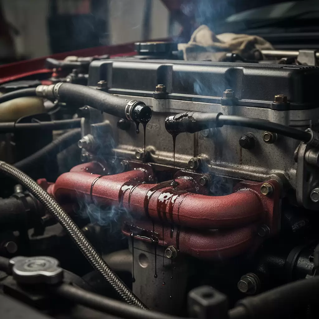 Rò rỉ dầu máy lên bề mặt nóng trong khoang động cơ gây ra mùi khét