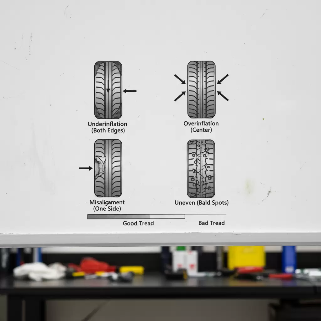 gemini_image_1768675795 Các kiểu mòn lốp phổ biến phản ánh tình trạng kỹ thuật của xe