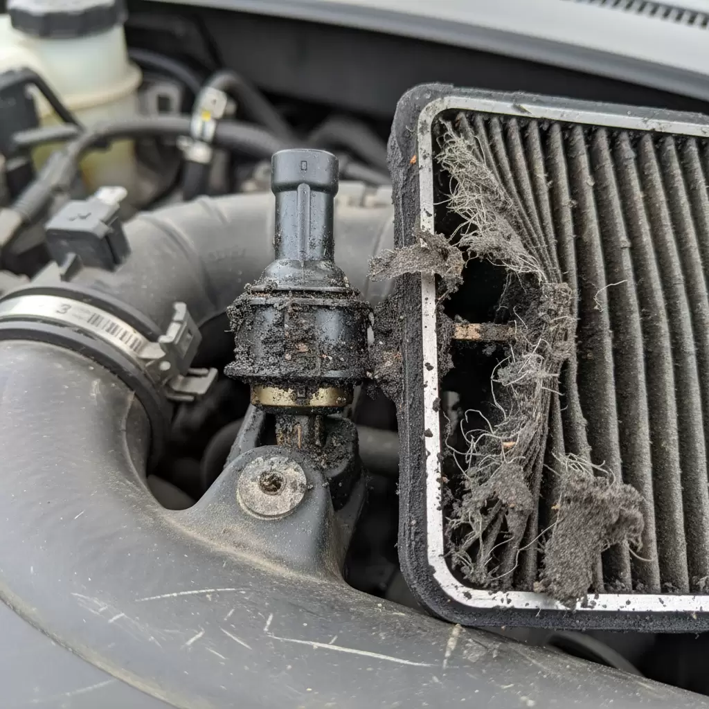 Bụi bẩn từ lọc gió có thể làm hỏng cảm biến lưu lượng khí nạp quan trọng