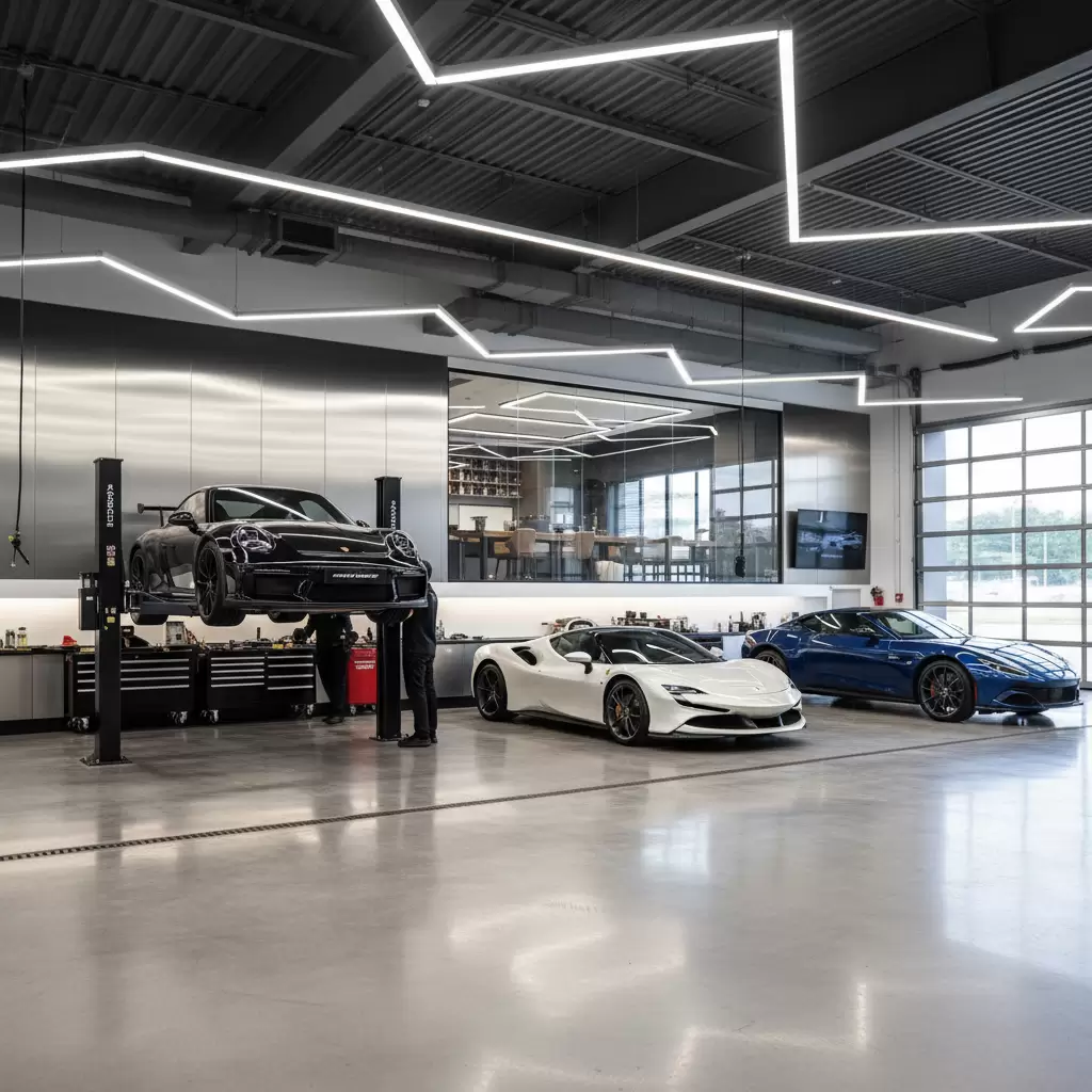 Không gian gara ô tô chuyên nghiệp và hiện đại là yếu tố đầu tiên thu hút khách hàng
