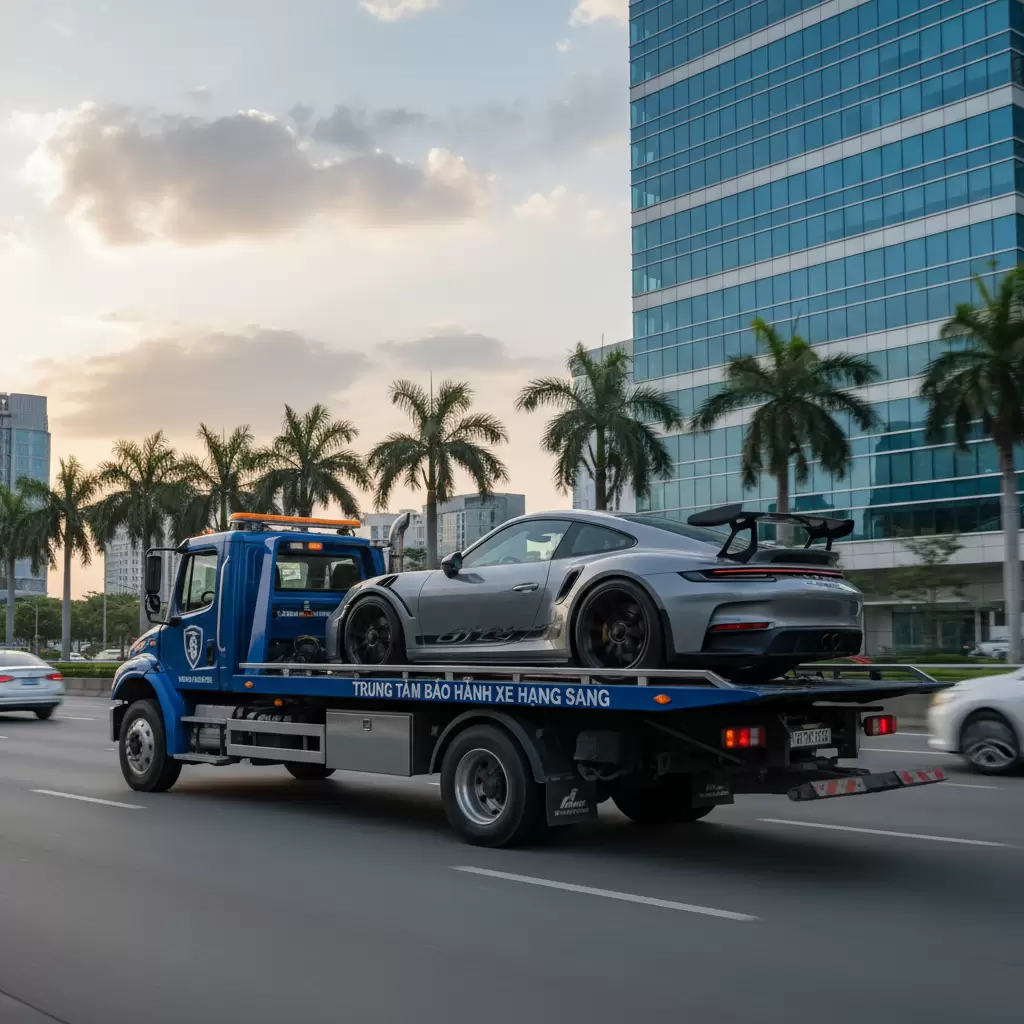 Quy trình vận chuyển xe được thực hiện bài bản bằng trang thiết bị hiện đại