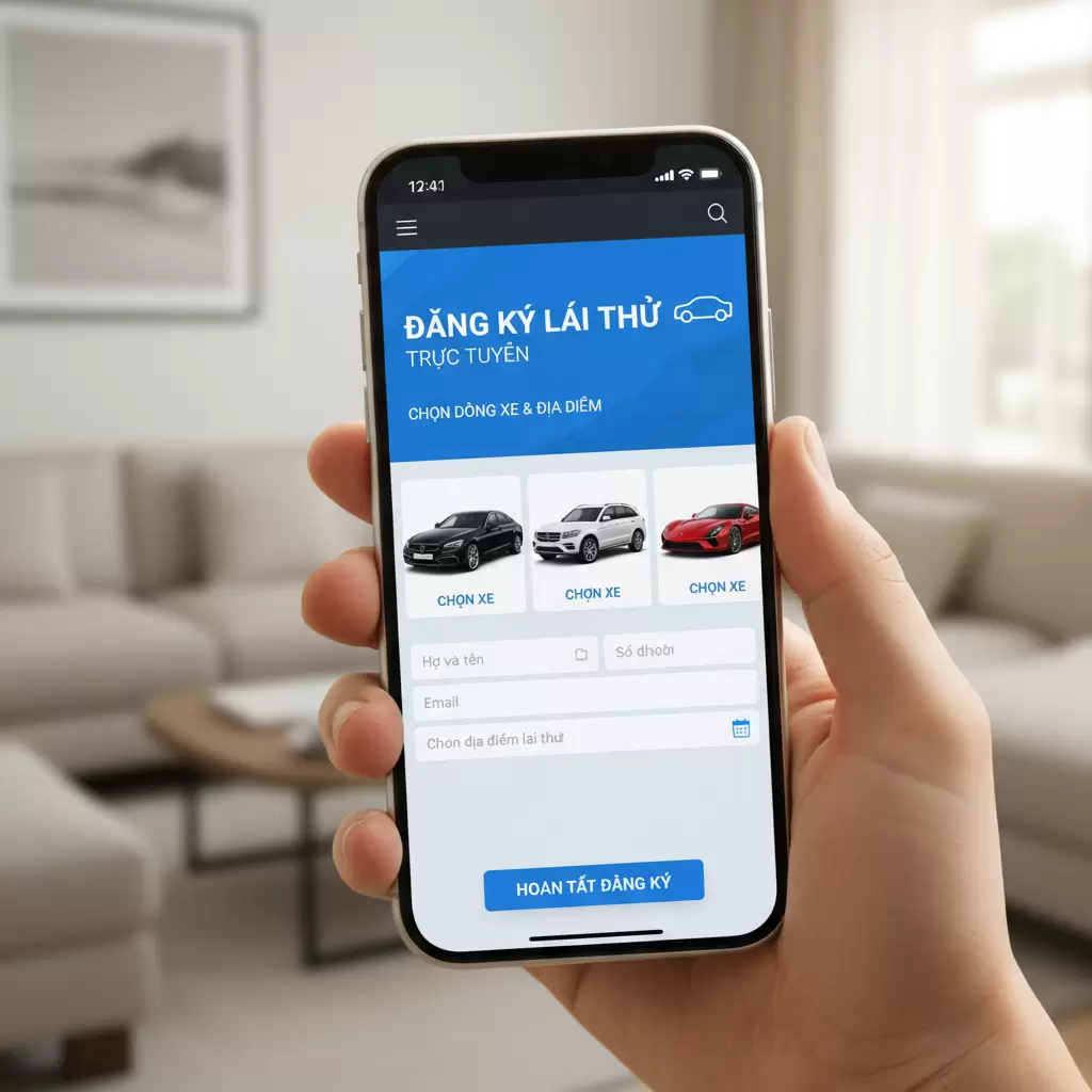 Giao diện đăng ký lái thử xe trực tuyến đơn giản và nhanh chóng trên các nền tảng số